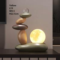 Lampe lune ronde en résine empilable peinte à la main, décoration Shi Lai Yun Zhuan, ornement porte-bonheur, lumière ambiante chaude, idéale pour la maison et le bureau