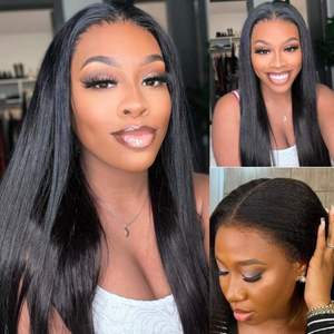 Perruques de cheveux humains lisses crépus avec baby hair bouclés <span class=keywords><strong>afro</strong></span>, Lace Front HD transparente 13x4, ligne de cheveux naturelle, bords crépus, cheveux bouclés - Product Image 4