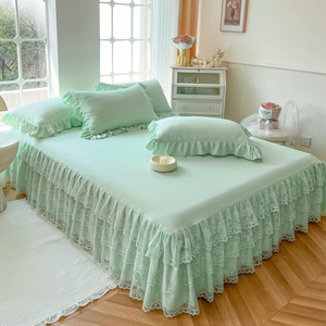 Zachte En Ademende Kanten Bedrok Modern Design Effen Kleur Kanten Beddengoed Set Stof Ruches Gegolfde Rand Rok - Product Image 2