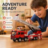 Camion de pompiers en métal moulé sous pression, modèle 1:50, avec échelle télescopique et roues en caoutchouc, jouet pour enfants de plus de 8 ans, 1 pièce