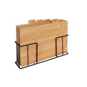 Soporte de tabla de cortar de alambre de Metal, estante organizador de tabla de cortar de bambú, estante de secado de platos de cocina y escurridor de platos
