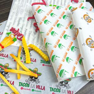 Papier d'emballage pour hamburgers, shawarmas, sandwichs, sushis, bonbons, avec impression de logo personnalisé, résistant à la graisse, écologique, recyclable, enduit de cire - Product Image 4