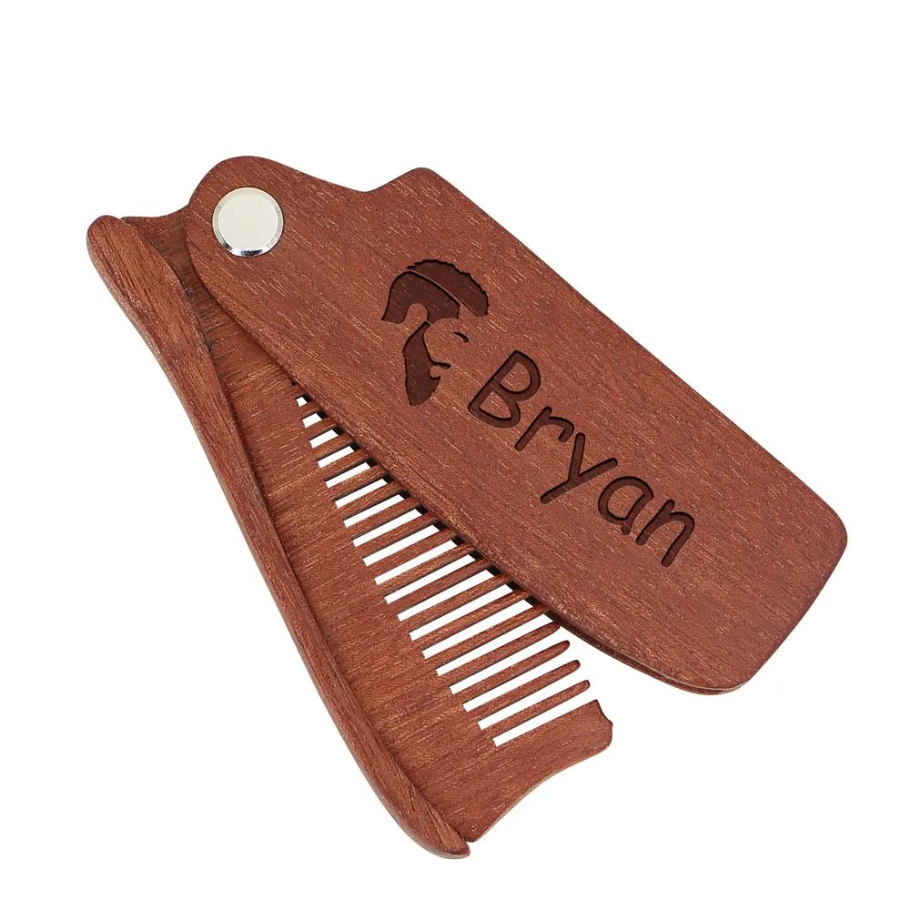 Personalized Folding Wood Comb Pocket Size Hair and Beard Fold Wooden Comb Mustache Brush Engraved Gift Dropshipping