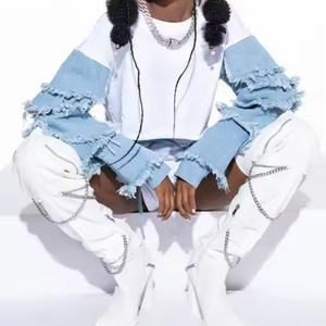 Traje Deportivo Femenino Personalizado OEM de Alta Calidad, Top Corto con Cuello Redondo y Costuras de Mezclilla Retro, Pantalones Cortos con Cintura Elástica, Traje de Algodón para Mujer - Product Image 3