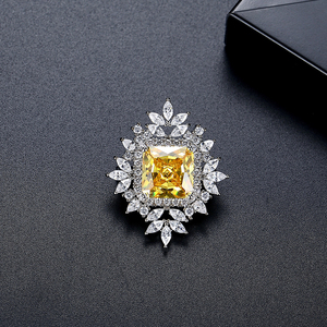 Broche de Joias Luxuoso LUOTEEMI com Pedra Principal em Corte Esmeralda Amarelo e Zircônia Cúbica Clara, Banho de Ouro Branco - Product Image 5