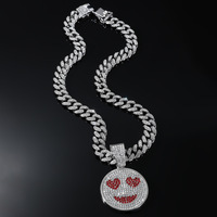 Chaîne pendentif visage souriant en diamant et collier ras du cou en alliage Hip Hop