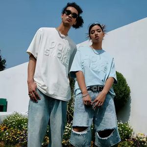 T-shirt décontracté en coton épais tricoté vintage avec broderie 3D, coupe classique, manches courtes, personnalisable, imprimé à l'écran, respirant, pour le fitness - Product Image 3