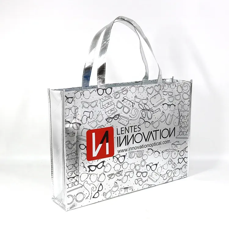 Eco Laminado Tecido Compras Brilhante Custom Print Logo Não Tecido Tote Bag Pacote