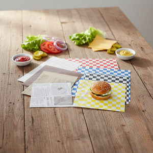 Papel de pergamino personalizado con logo impreso para envolver hamburguesas y sándwiches, papel a prueba de aceite para hot dogs, papel para mantel individual a prueba de aceite. - Product Image 1
