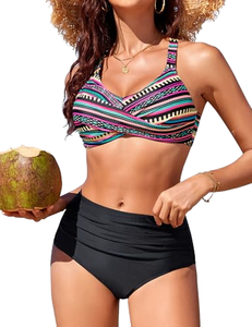 Geometric Print <b>Push</b> <b>Up</b> <b>Bikini</b> Set High Waist One Piece Swimwear for Women Beach Pool Wholesale Rate OEM Custom Fashion - Product Image 1