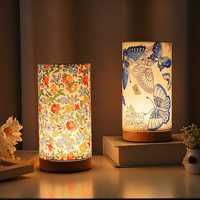 Lampe de table de style rétro nordique avec abat-jour en tissu - Alimentation USB, idéale pour la chambre à coucher, le bureau et la décoration intérieure