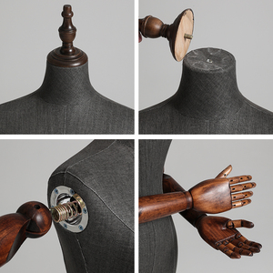 Maniquí de Mujer de Medio Cuerpo con Brazos de Madera, Base de Madera Ajustable, Modelo de Mujer de Tela Negra para Exhibición de Moda - Product Image 3