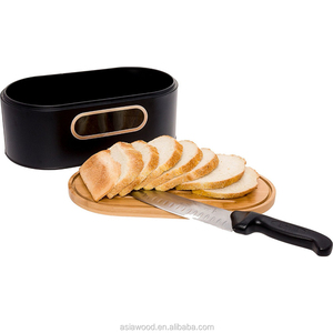 Hộp Bánh Mì Hiện Đại Với Thớt Tre Nắp Lưu Trữ Hộp Kim Loại - Product Image 4