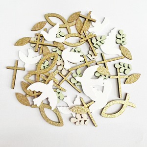 Décorations en <span class=keywords><strong>bois</strong></span> pour baptême, motif oignon doré, poisson, croix, feuilles, colombe, emballage mixte, artisanat de baptême, célébration de naissance - Product Image 4