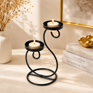 Minimalist Dual Tealight <b>Candle</b> Stand – Modern Table Centerpiece <b>Black</b> <b>Metal</b> <b>Candle</b> <b>Holder</b> Stand for Wedding & Event - Product Image 1