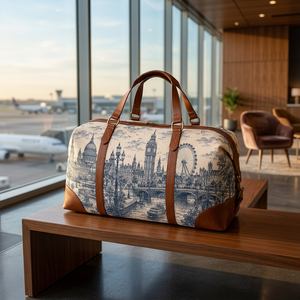 Sac de voyage en toile de coton personnalisé avec imprimé paysage urbain de Londres et poignées en cuir PU - Product Image 3