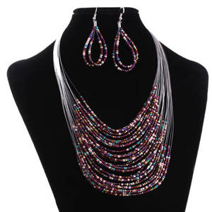 Kalung dan Anting Manik-Manik Kaca Wanita Tribal Afrika Selatan, Ghana, Nigeria, 20 Lapis, Grosir - Product Image 4