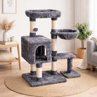 Árvore de Atividades Moderna para Gatos com Superfície de Veludo, Ecológica, em Aglomerado E0, Poste Arranhador de Sisal e Madeira, Estação de Brincadeiras Interna de 4 Níveis para Pets