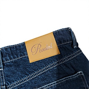 Pantalones de mezclilla 100% algodón personalizados al por mayor, transpirables, estilo Oxford, rectos, holgados, estilo urbano, con parche bordado y cintura elástica - Product Image 6