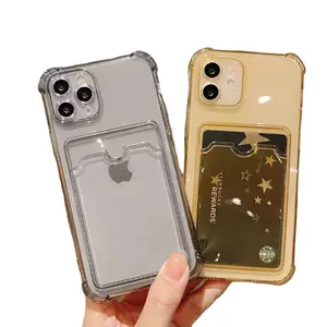 Hot Selling Transparent TPU Shockproof Back Cover With Card Slot For iPhone Xr X Xs Max 7 8 11 12 13 14 15 Plus Pro Max Case