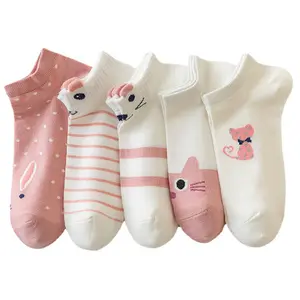 New Design Summer Pink Cute Cartoon Ears Cat Anklr Women's Socks