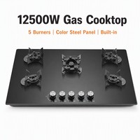 Kompor Gas Tanam 5 Tungku Kaca Temper Permukaan Hitam 5 Tungku Lipat Kompor Gas Instalasi Tanam untuk Hotel & Rumah Tangga