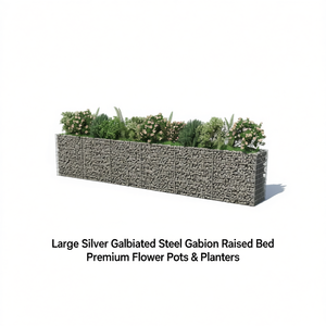 Grand bac à fleurs surélevé en gabion d'acier galvanisé argenté, pots de fleurs de qualité supérieure - Product Image 1