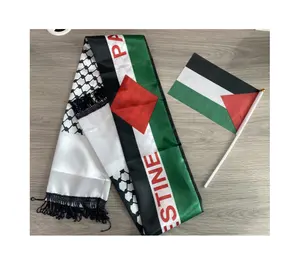 Bufanda estampada de poliéster personalizada de fábrica, señal de mano de coche, bandera palestina con bandera palestina personalizada