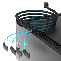 Kabel Mini-SAS HD SFF-8643 Ke 4xSFF-8482 dengan Kabel Data Hard Disk Server 15P SATA Power 12Gbps untuk Penyimpanan RAID Controller NAS