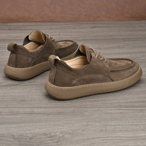 Chunky Shoes Men Genuine Leather <b>Round</b> Toe Lace-up Rubber Outsole EVA Midsole <b>Cushioned</b> All Seasons Casual Wear - Product Image 2