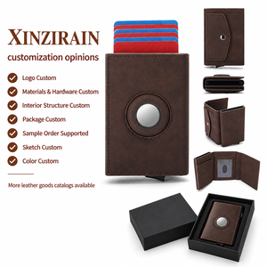 Carteira Personalizada Xinzirain com Air Tag, Porta Cartões em Couro Crazy Horse, Carteira Pop-up com Compartimento para Moedas, Carteira Multifuncional Masculina - Product Image 1
