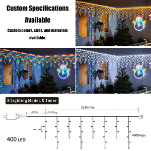 Waterproof IP67 Indoor/Outdoor Icicle String Fairy <b>Christmas</b> <b>Lights</b> USB Black Wire Dripping 1m 16.4ft 216 LED Icicle <b>Lights</b> - Product Image 3