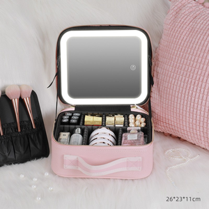 Estuche de <span class=keywords><strong>maquillaje</strong></span> Maleta de cosméticos de alta capacidad Organizador de <span class=keywords><strong>maquillaje</strong></span> de viaje completamente vacío Bolsa de almacenamiento de <span class=keywords><strong>maquillaje</strong></span> Estuche de cosméticos con espejo LED - Product Image 2
