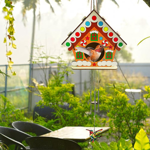 En stock: Colgante de pájaro, campana de viento, casa para pájaros, nido para pájaros, habitación para pájaros, artesanía de madera, decoración de jardín estilo rústico americano. - Product Image 2