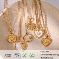 Collier Pendentif Cœur Soleil Lune en Acier Inoxydable Plaqué Or 18K Personnalisé avec Nacre et Émail, Vente en Gros, Bijoux de Fiançailles pour Femme