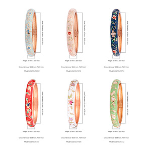 Daili của phụ nữ thiết kế cổ điển mạ Vàng Vòng đeo tay bán buôn đầy màu sắc màu đỏ men hoa Bangle đồ trang sức - Product Image 5