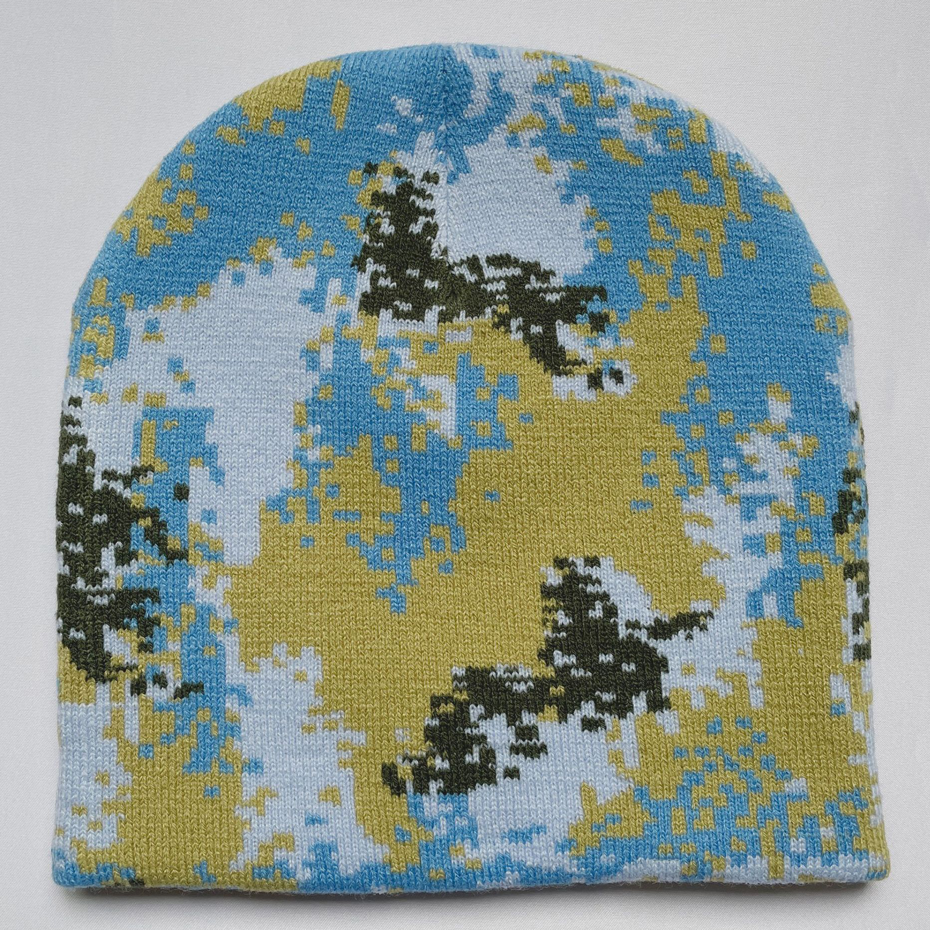 FF1865 Camo Knit Skull Cap Women Men Winter Hats Acrylic Hip