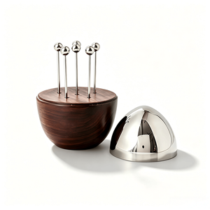 Juego de Tenedores para Fruta de Acero Inoxidable con Soporte de Madera de Nogal, Grado Alimenticio 304, para Cocina y Fiestas - Product Image 1