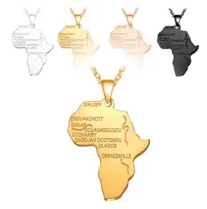  Afrikaanse Kaart Hanger Ketting Voor Vrouwen Mannen Roestvrij Stalen Letters Nationale Stijl Ketting