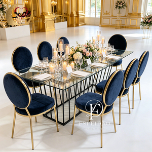 Modern Black Metal Rectangular Wedding <b>Table</b> with <b>Mirror</b> Glass Top for Dining Banquets - Product Image 4
