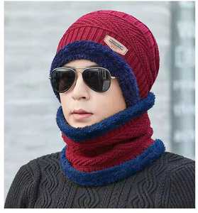 Wholesale Hiking <b>Hat</b> Fashion Knitted Men Women's Winter 2024 With <b>Scarves</b> Thick Warm Beanie Caps - Product Image 3