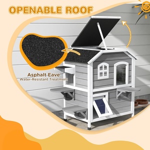 Modern 2-story House Outdoor Weatherproof Fir Wood Enclosure Feral <b>Cats</b> Escape Door Openable Roof Jumping Platforms - Product Image 3