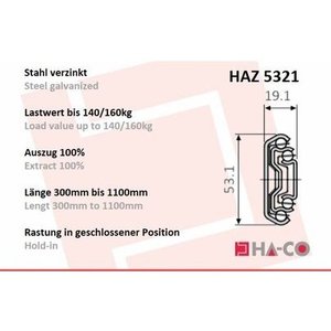 HA-CO Scorrimento Telescopico Estensione Completa HAZ5321/5321-60 - Product Image 2