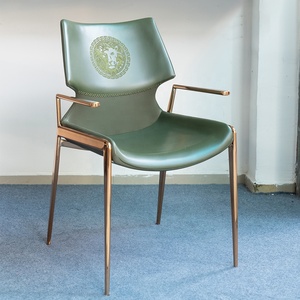 Chaises de salle <span class=keywords><strong>à</strong></span> manger vintage françaises Base couleur orange en métal ou en bois, chaises de salle <span class=keywords><strong>à</strong></span> manger de luxe grises et dorées argentées avec dos anneau - Product Image 3