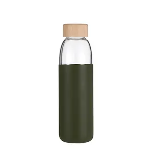 埃弗里希热卖可定制标志玻璃高品质运动水瓶带竹盖批发