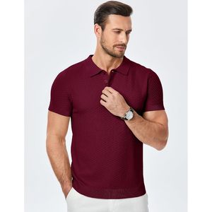 T-shirts personnalisés pour hommes Basic Textured Slim Fit High Knit pour Polo Golf Tee Shirt Classic Button Dark Basic Textured Casual Summer - Product Image 6