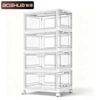 Bacs de rangement alimentaire pliables en plastique transparent à 4 niveaux, empilables, 40-50L, avec couvercle magnétique |   Organisateur moderne pour placard et chambre à coucher