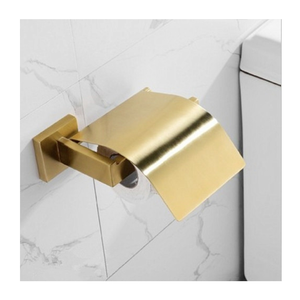 Portarotolo moderno in oro spazzolato con portarotolo impermeabile con coperchio - Product Image 1