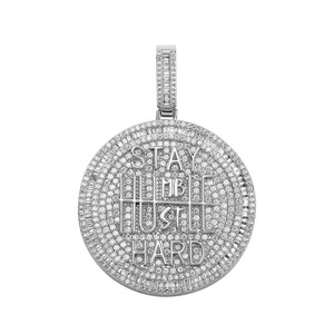 Collar de latón dorado para hombre con colgante redondo 'Stay Humble Hustle Hard' y circonita cúbica baguette, estilo 'Iced Out', cadena de cuerda, regalo de joyería - Product Image 5