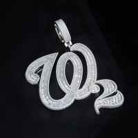 Pendentif personnalisé lettre W cursive en Moissanite, serti de baguettes, style Hip Hop, en Argent 925, Collier Bling pour Rapper et Streetwear